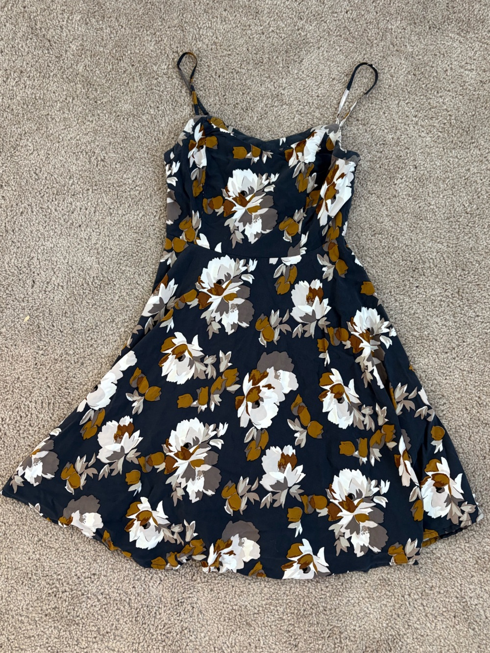 Old Navy Dark Blue Floral Smocked-Waist Skort with White and Mustard Blooms